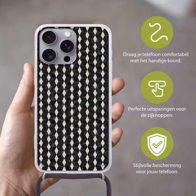 Geometrisch - Patroon - Marmer - Groen Hoesje iPhone 16 Pro Max met koord klein 804 -sfeer2_NL