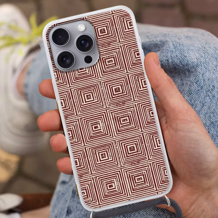 Geometrisch - Patroon - Rood Hoesje iPhone 16 Pro Max met koord klein 804 -sfeer3