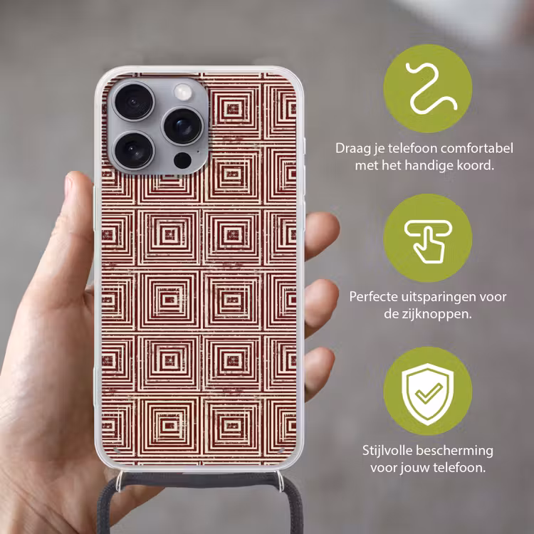 Geometrisch - Patroon - Rood Hoesje iPhone 16 Pro Max met koord klein 804 -sfeer2_NL