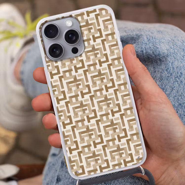 Geometrisch - Retro - Bruin Hoesje iPhone 16 Pro Max met koord klein 804 -sfeer3