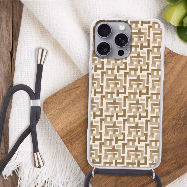 Geometrisch - Retro - Bruin Hoesje iPhone 16 Pro Max met koord klein 804 -sfeer4