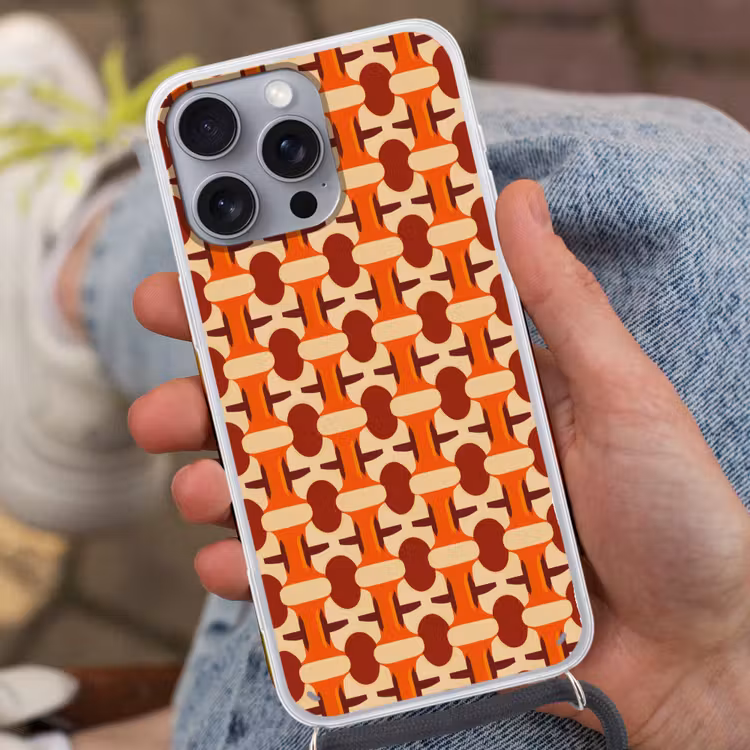 Geometrisch - Retro - Oranje Hoesje iPhone 16 Pro Max met koord klein 804 -sfeer3