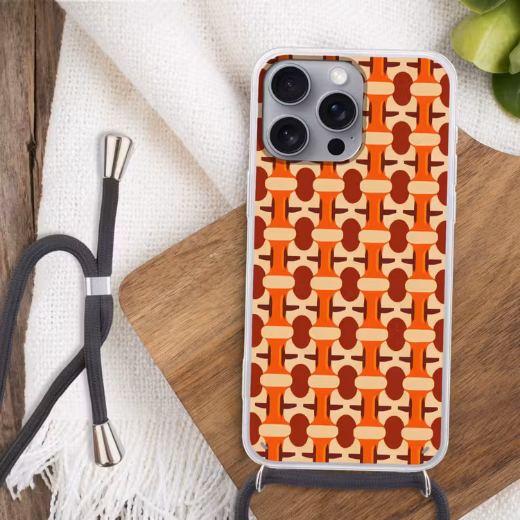Geometrisch - Retro - Oranje Hoesje iPhone 16 Pro Max met koord klein 804 -sfeer4