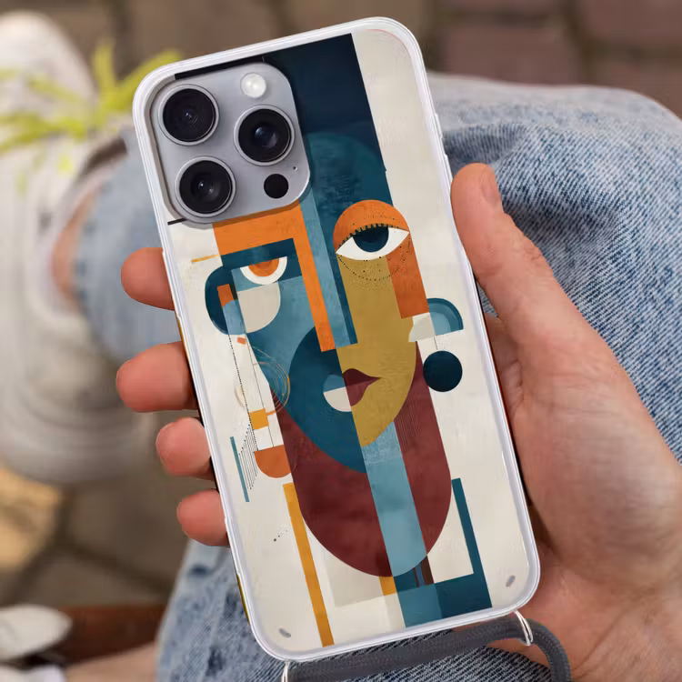 Geometrisch - Strakke vormen - Kleurrijk Hoesje iPhone 16 Pro Max met koord klein -sfeer3