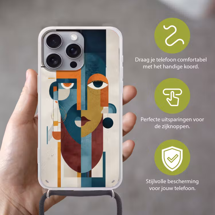 Geometrisch - Strakke vormen - Kleurrijk Hoesje iPhone 16 Pro Max met koord klein -sfeer2_NL