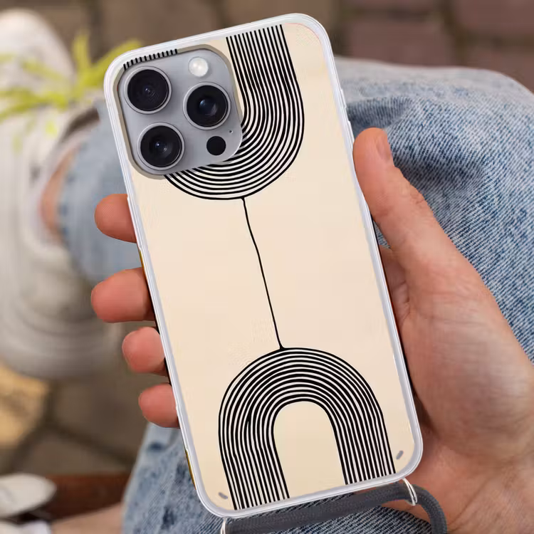 Geometrische bogen - Minimalistisch - Symmetrisch Hoesje iPhone 16 Pro Max met koord klein -sfeer3