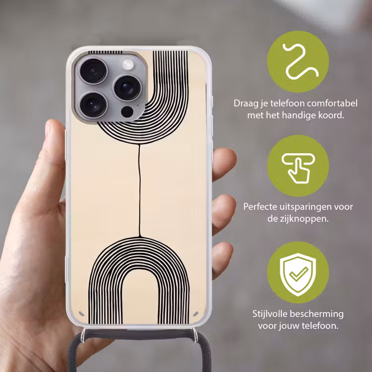 Geometrische bogen - Minimalistisch - Symmetrisch Hoesje iPhone 16 Pro Max met koord klein -sfeer2_NL