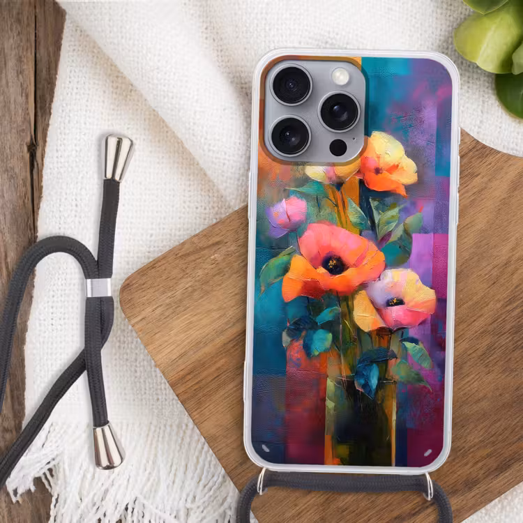 Geometrische kleurvlaken - Modern - Fantasiebloemen Hoesje iPhone 16 Pro Max met koord klein -sfeer4
