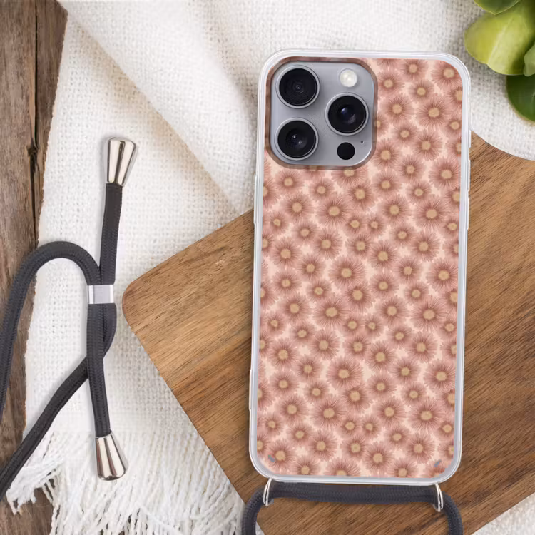 Gerbera - Bloemen - Roze Hoesje iPhone 16 Pro Max met koord klein 804 -sfeer4