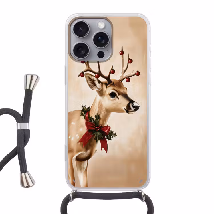 Gewei - Kerst - Rendier - Rood Hoesje iPhone 16 Pro Max met koord klein -3d