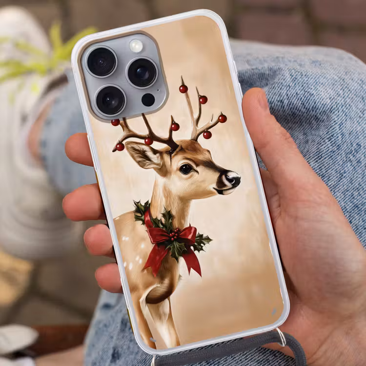 Gewei - Kerst - Rendier - Rood Hoesje iPhone 16 Pro Max met koord klein -sfeer3