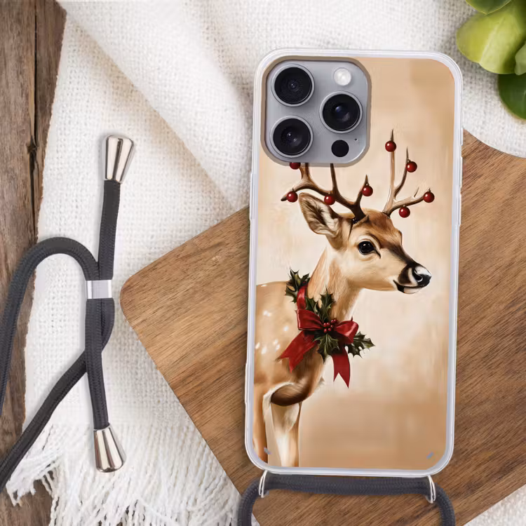 Gewei - Kerst - Rendier - Rood Hoesje iPhone 16 Pro Max met koord klein -sfeer4