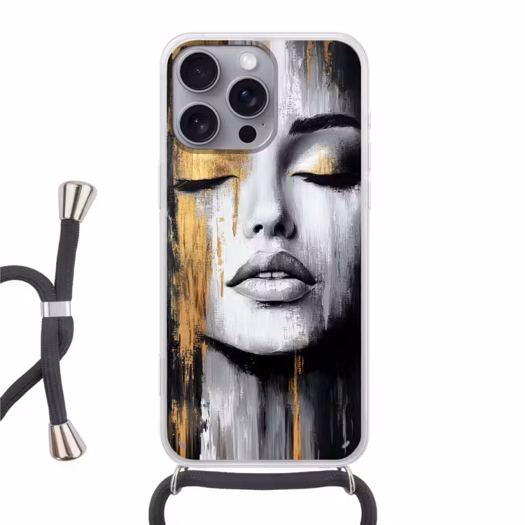 Gezicht - Vrouw - Penseelstreken - Abstract Hoesje iPhone 16 Pro Max met koord klein -3d