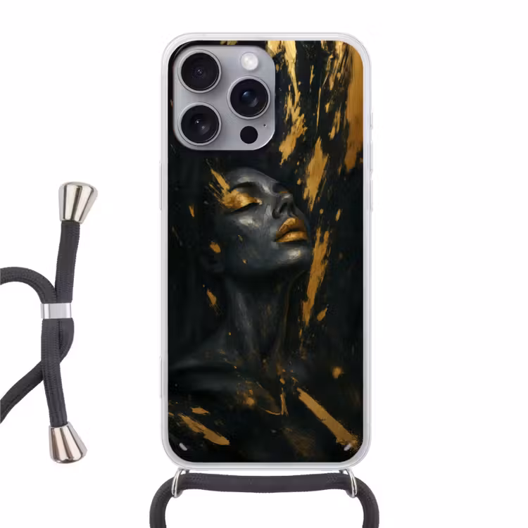 Gezicht - Vrouw - Verfspatten - Abstract Hoesje iPhone 16 Pro Max met koord klein -3d