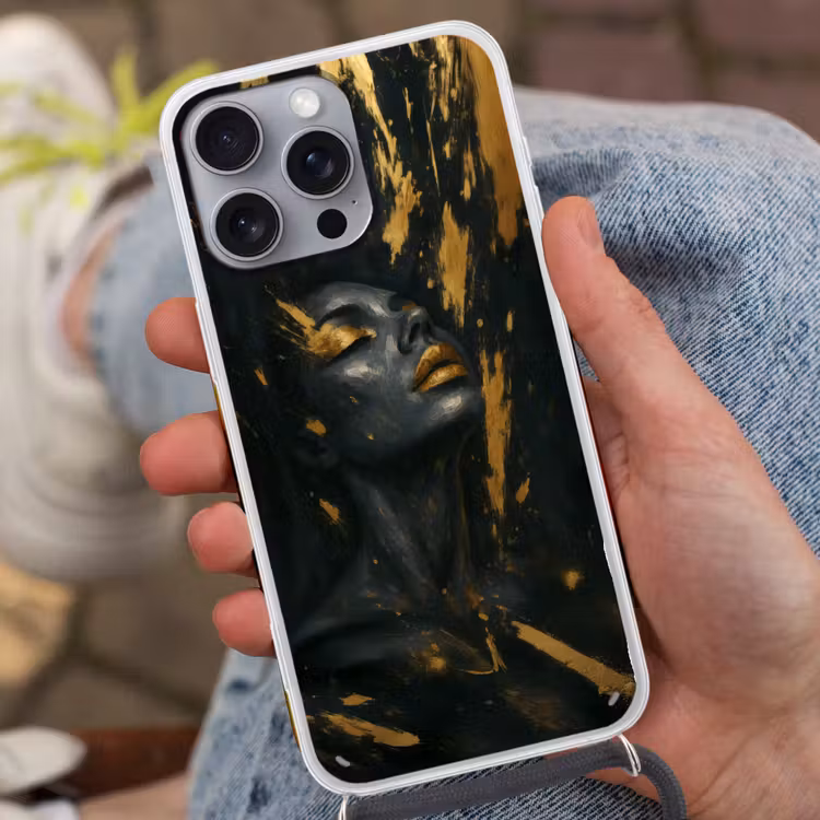 Gezicht - Vrouw - Verfspatten - Abstract Hoesje iPhone 16 Pro Max met koord klein -sfeer3
