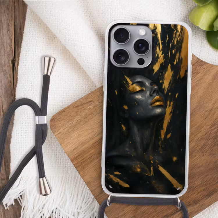 Gezicht - Vrouw - Verfspatten - Abstract Hoesje iPhone 16 Pro Max met koord klein -sfeer4