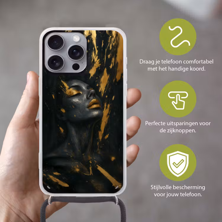 Gezicht - Vrouw - Verfspatten - Abstract Hoesje iPhone 16 Pro Max met koord klein -sfeer2_NL