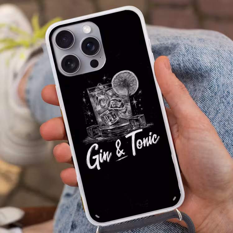 Gin en tonic - Glas - Limoen - Ijsblokjes Hoesje iPhone 16 Pro Max met koord klein -sfeer3