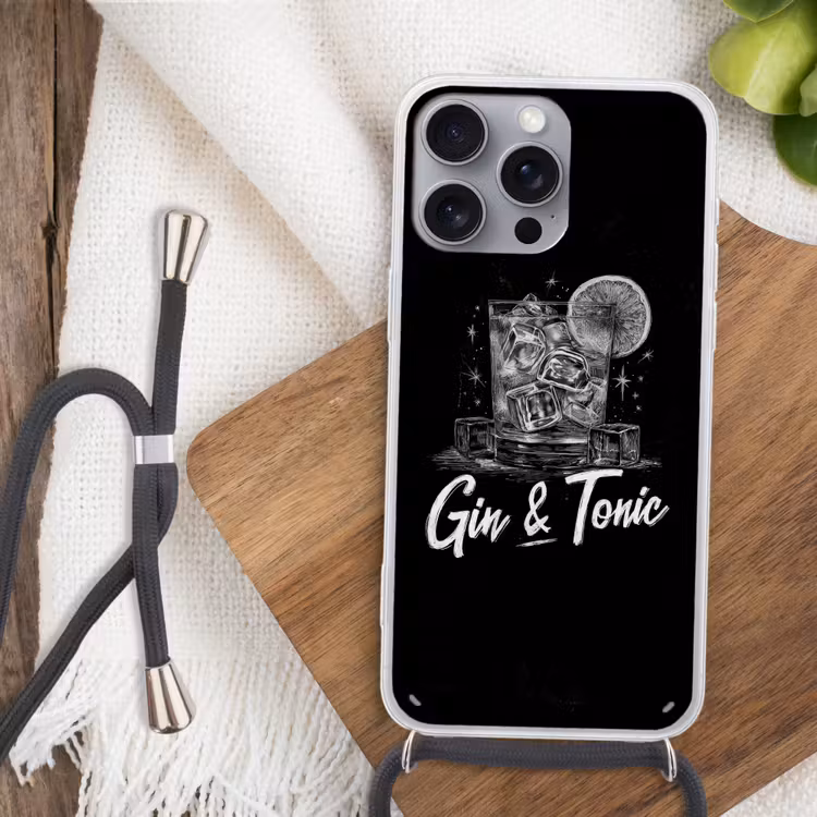 Gin en tonic - Glas - Limoen - Ijsblokjes Hoesje iPhone 16 Pro Max met koord klein -sfeer4