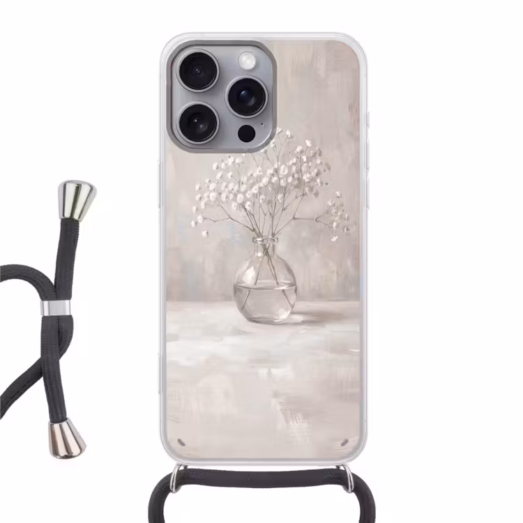 Gipskruid - Vaas - Wit Hoesje iPhone 16 Pro Max met koord klein -3d