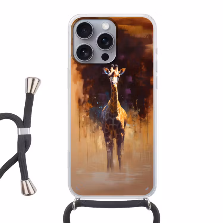 Giraf - Bruin - Abstract - Geschilderd Hoesje iPhone 16 Pro Max met koord klein -3d
