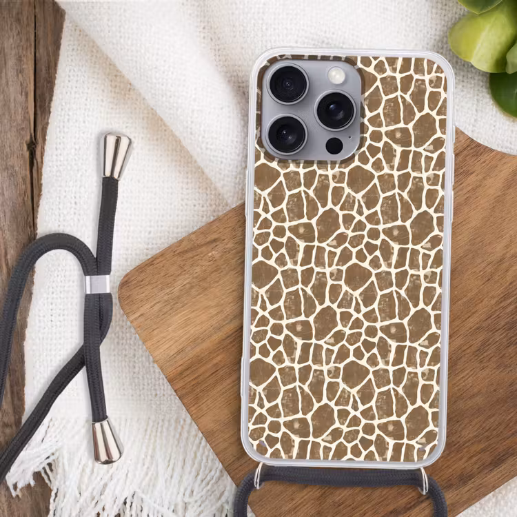 Giraf - Klassiek - Bruin Hoesje iPhone 16 Pro Max met koord klein 804 -sfeer4