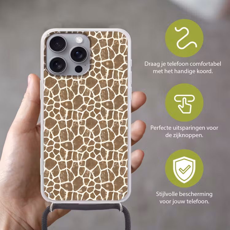 Giraf - Klassiek - Bruin Hoesje iPhone 16 Pro Max met koord klein 804 -sfeer2_NL