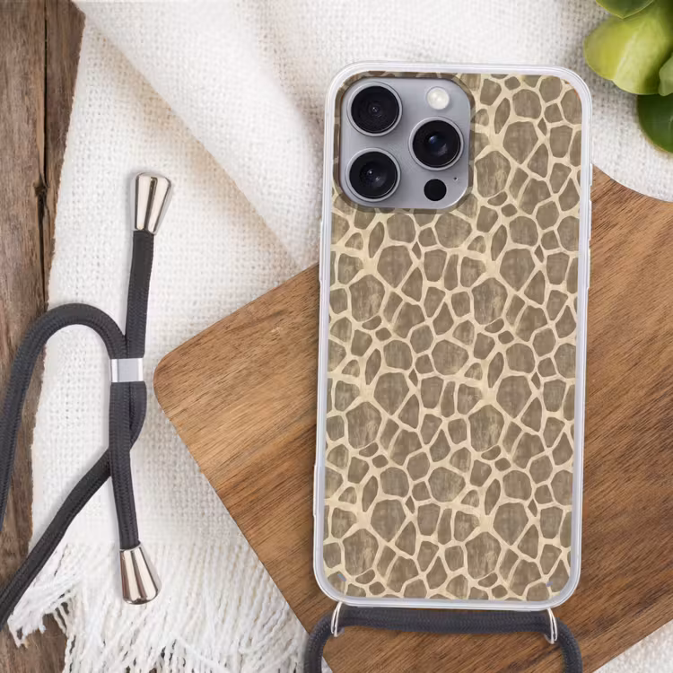 Giraf - Patroon - Beige - Bruin Hoesje iPhone 16 Pro Max met koord klein 804 -sfeer4