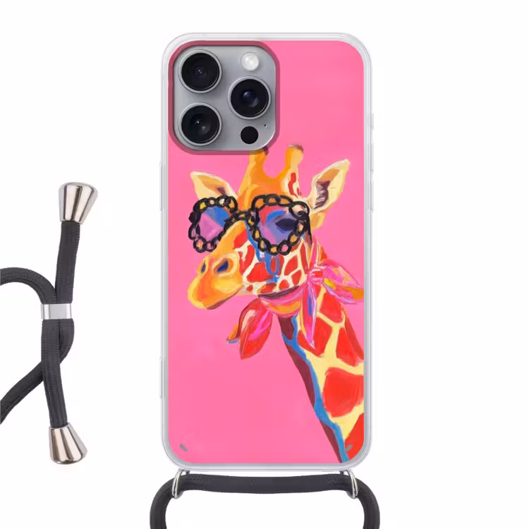 Giraf - Roze - Bril - Sjaal Hoesje iPhone 16 Pro Max met koord klein -3d