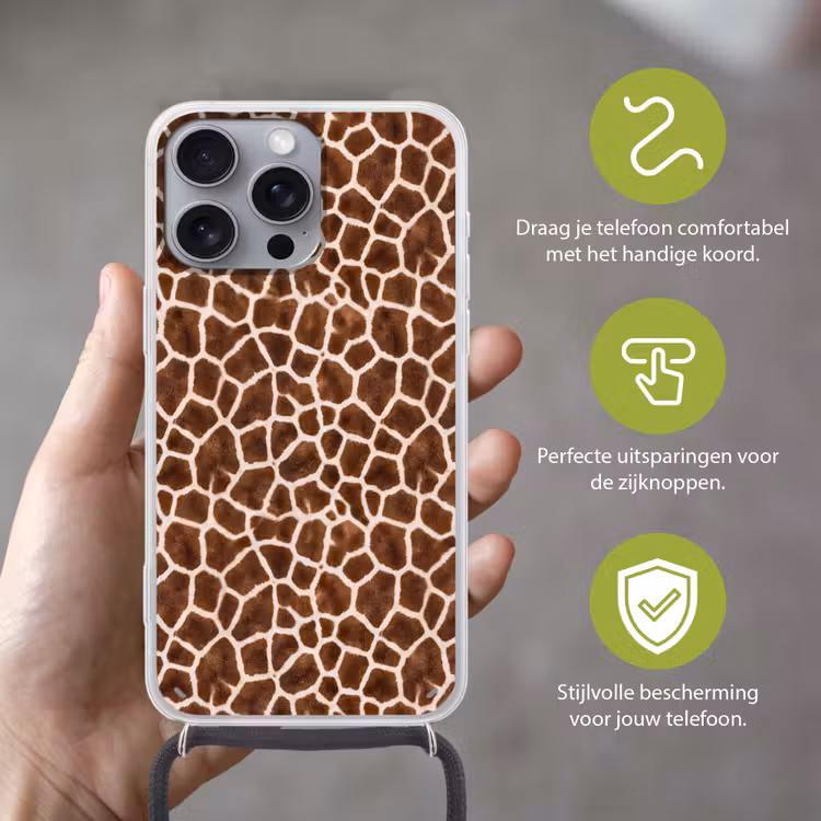 Giraf - Vacht - Klassiek - Bruin Hoesje iPhone 16 Pro Max met koord klein -sfeer2_NL