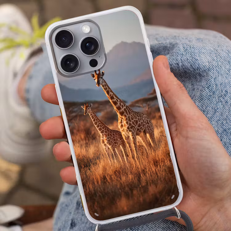 Giraffen - Hoog gras - Acaciabomen Hoesje iPhone 16 Pro Max met koord klein -sfeer3