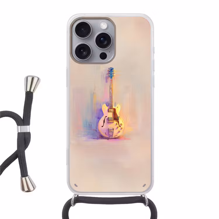 Gitaar - Pastel - Schilderachtig Hoesje iPhone 16 Pro Max met koord klein -3d