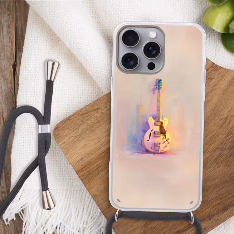 Gitaar - Pastel - Schilderachtig Hoesje iPhone 16 Pro Max met koord klein -sfeer4