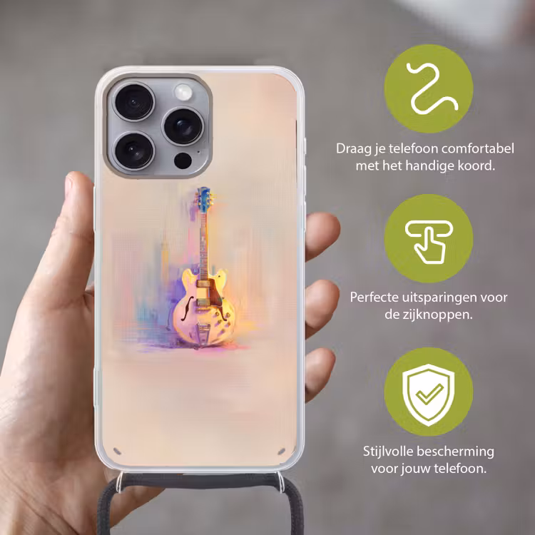 Gitaar - Pastel - Schilderachtig Hoesje iPhone 16 Pro Max met koord klein -sfeer2_NL
