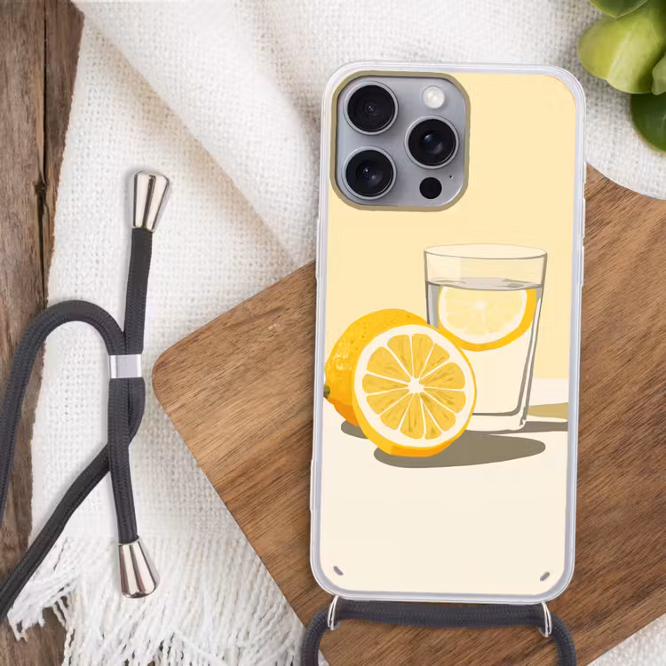 Glas - Citroenschijfjes - Geel Hoesje iPhone 16 Pro Max met koord klein -sfeer4