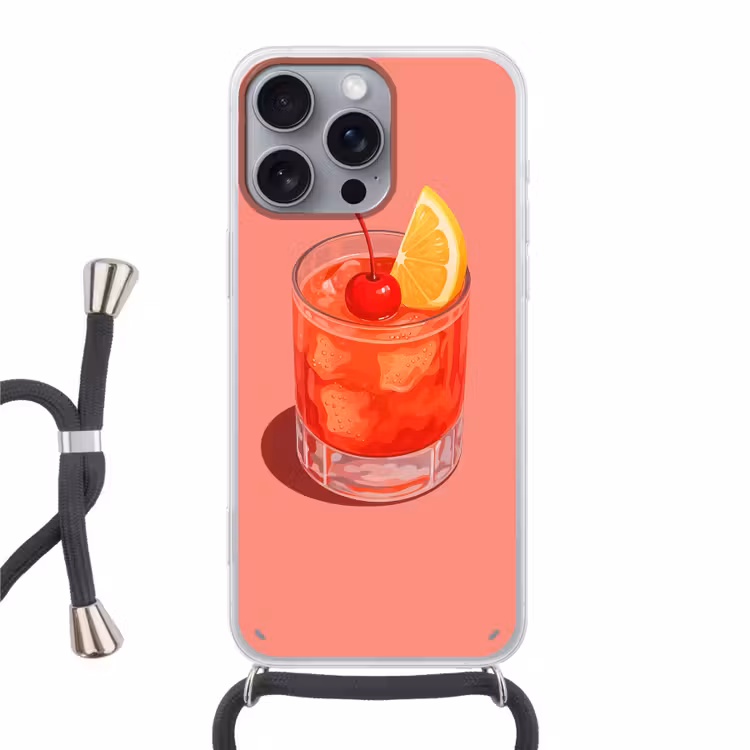 Glas - Ijsblokjes - Citroen - Kers Hoesje iPhone 16 Pro Max met koord klein -3d