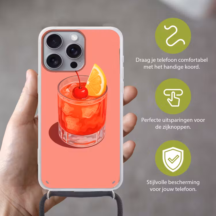 Glas - Ijsblokjes - Citroen - Kers Hoesje iPhone 16 Pro Max met koord klein -sfeer2_NL