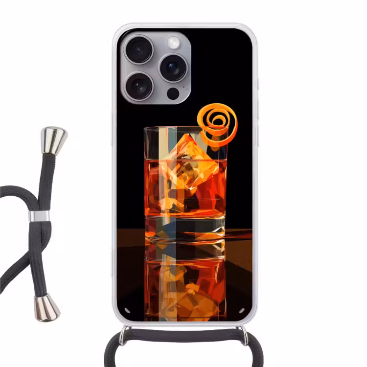 Glas - Ijsblokjes - Drinken - Bruin Hoesje iPhone 16 Pro Max met koord klein -3d