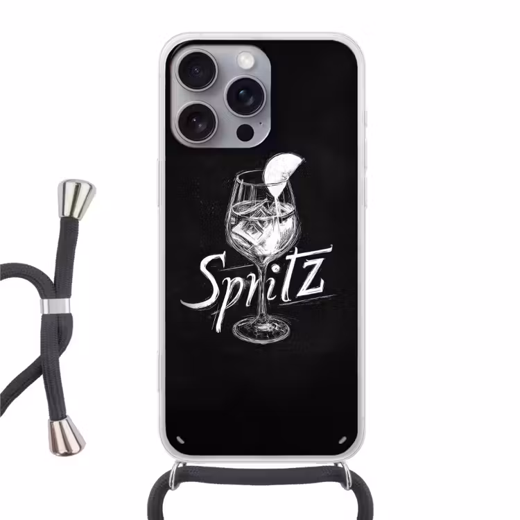 Glas spritz - Krijtletters - Ijsblokjes - Citroen Hoesje iPhone 16 Pro Max met koord klein -3d