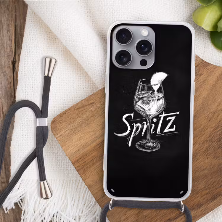 Glas spritz - Krijtletters - Ijsblokjes - Citroen Hoesje iPhone 16 Pro Max met koord klein -sfeer4