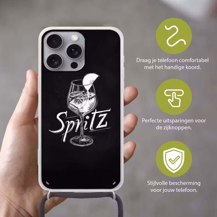 Glas spritz - Krijtletters - Ijsblokjes - Citroen Hoesje iPhone 16 Pro Max met koord klein -sfeer2_NL