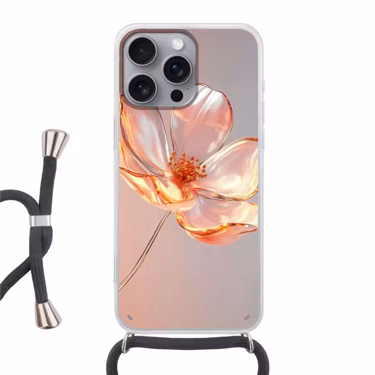 Glazen - Bloem - Roze Hoesje iPhone 16 Pro Max met koord klein -3d