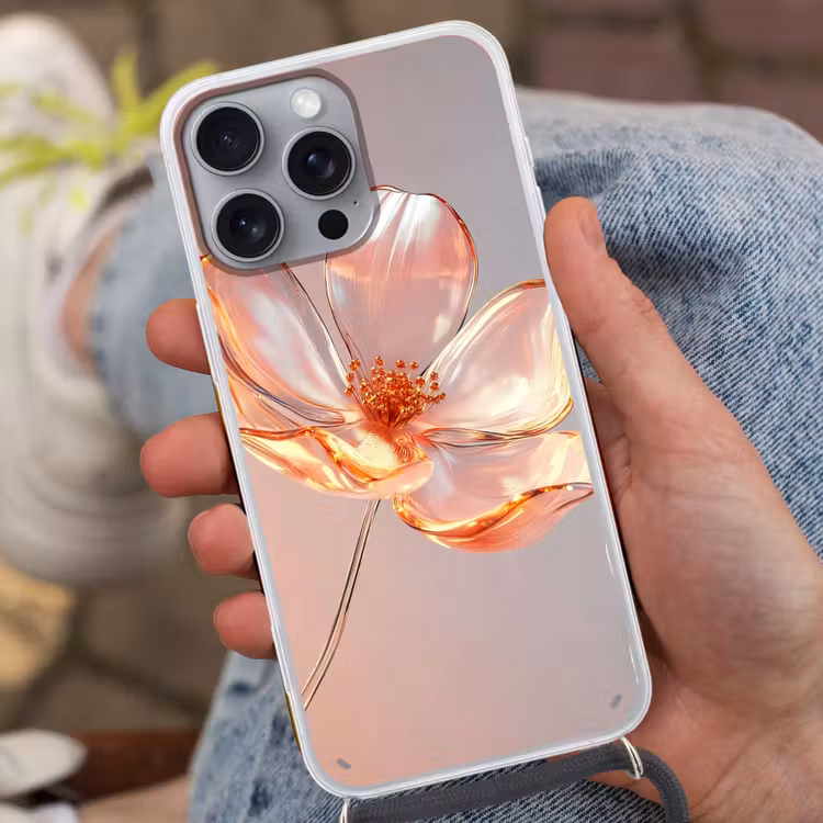 Glazen - Bloem - Roze Hoesje iPhone 16 Pro Max met koord klein -sfeer3