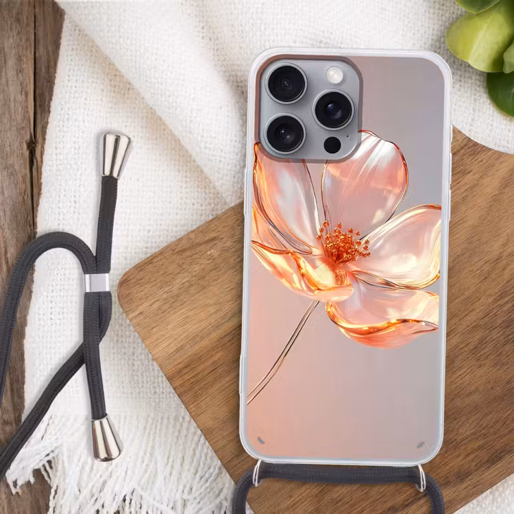 Glazen - Bloem - Roze Hoesje iPhone 16 Pro Max met koord klein -sfeer4