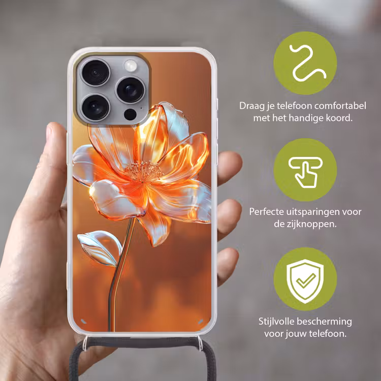 Glazen - Bloem - Zonlicht Hoesje iPhone 16 Pro Max met koord klein -sfeer2_NL