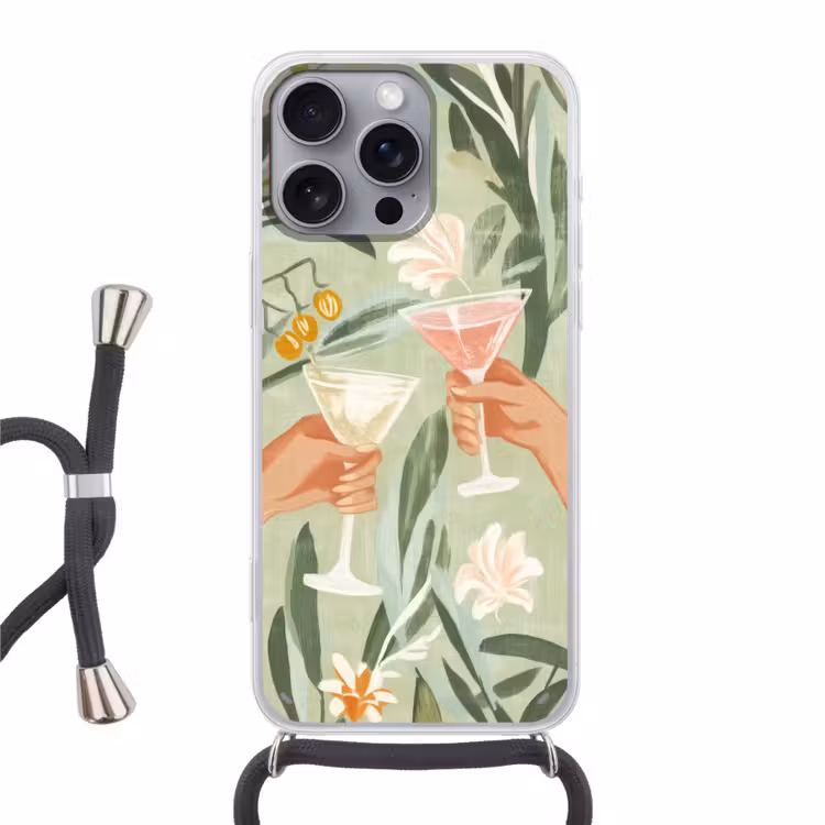 Glazen - Proosten - Bladeren - Groen Hoesje iPhone 16 Pro Max met koord klein -3d