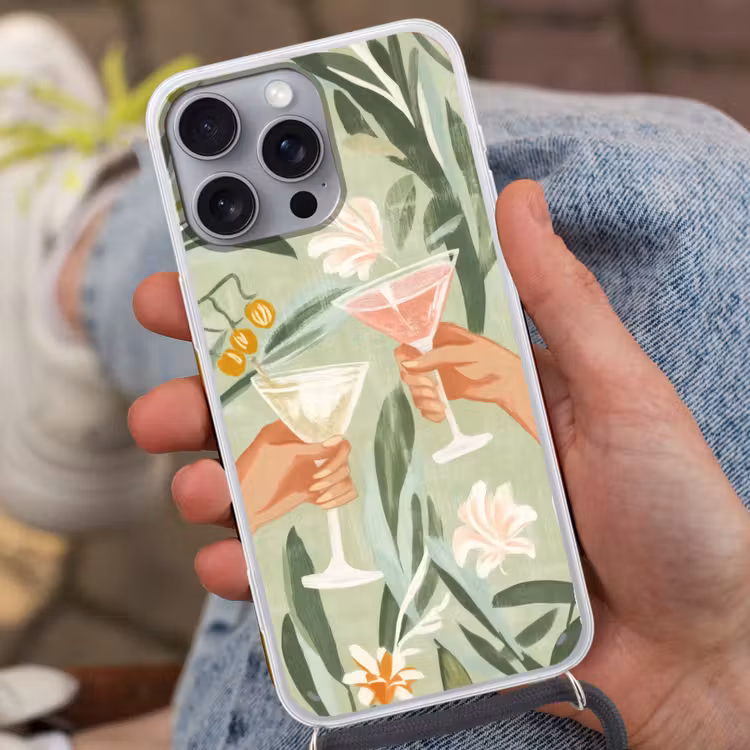 Glazen - Proosten - Bladeren - Groen Hoesje iPhone 16 Pro Max met koord klein -sfeer3