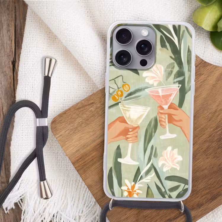 Glazen - Proosten - Bladeren - Groen Hoesje iPhone 16 Pro Max met koord klein -sfeer4