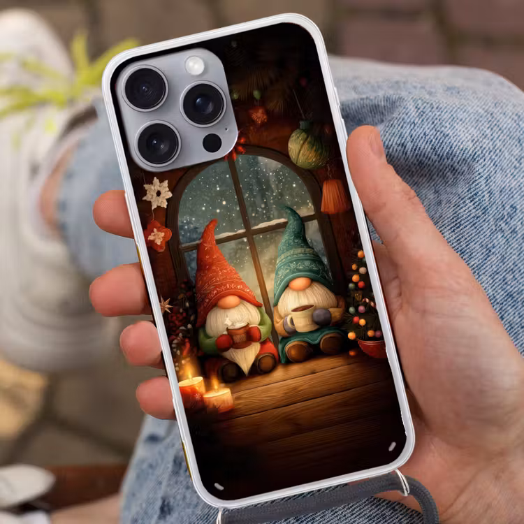 Gnooms - Kerst - Raam - Kleurrijk Hoesje iPhone 16 Pro Max met koord klein -sfeer3