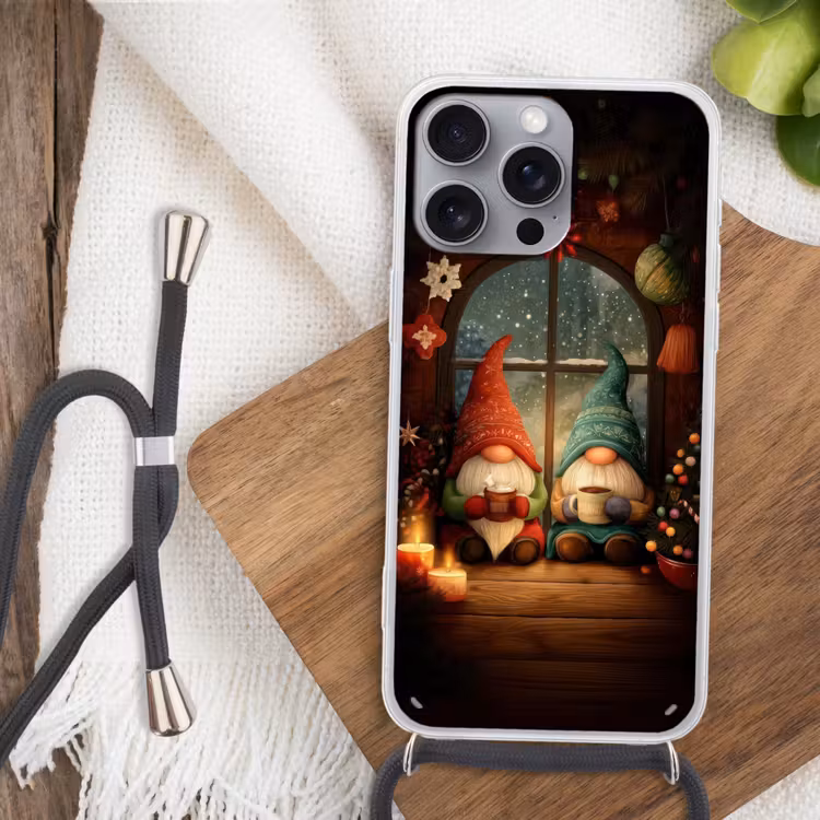 Gnooms - Kerst - Raam - Kleurrijk Hoesje iPhone 16 Pro Max met koord klein -sfeer4